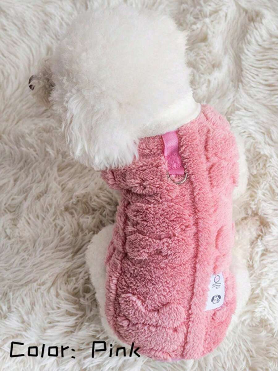 秋冬季狗狗衣服，小型宠物保暖夹克带牵引绳，适合泰迪、贵宾犬、博美犬和猫 - 粉色 - 查看 1