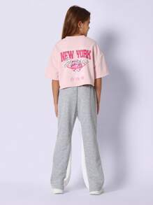 SUMWON Pantalón de chándal deportivo con estampado gráfico lateral, en felpa suave, ropa de estar por casa casual, estilo urbano, con elástico en los tobillos, para jóvenes y adolescentes, escuela, deporte, invierno
