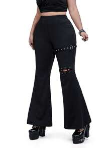 Whyspr Casual Punk Plus Size Fashionable Black Pants With Lace-Up Detail - Black - View 3