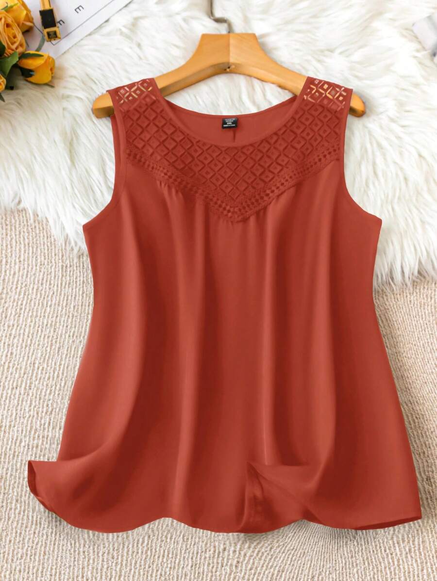 Áo thun cổ tròn không tay màu trơn cỡ lớn mùa hè đơn giản, đơn giản, khoét lỗ, vá lỗi - Gỗ đỏ - Xem 1