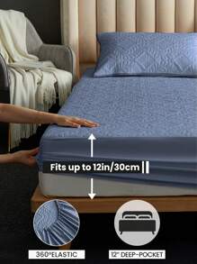 1件床裙，床上用品，床垫保护罩，床罩，床笠，舒适家纺，透气防起球床垫保护罩，超声波压花床罩，家居装饰，卧室/宿舍床罩，适用于所有床尺寸 - 单人床、双人床、大号床、特大号床，四季皆宜，可机洗，防尘床罩，不含枕头和枕套，秋季装饰，房间装饰，返校季 - 藍色 - 查看 4