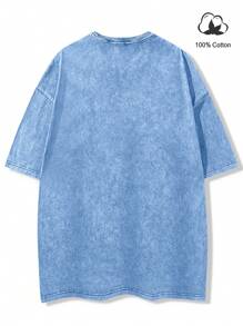 Manfinity EMRG Loose Men Slogan & Angel Print Drop Shoulder Basketball Jersey Style T-Shirt - Blue - View 2