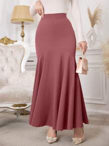 Modelyn 修身高腰鱼尾喇叭女裙 - 粉色 - 查看 3