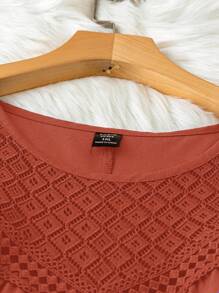 Áo thun cổ tròn không tay màu trơn cỡ lớn mùa hè đơn giản, đơn giản, khoét lỗ, vá lỗi - Gỗ đỏ - Xem 4