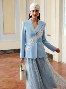 ZEYLAH 刺绣装饰腰部修身西装外套 - 藍色 - 查看 2