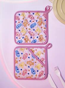 SHEIN X Care Bears Juego de manoplas de horno resistentes al calor con diseño de oso lindo, adecuadas para uso en la cocina y horneado.