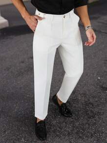 Calvornis 那不勒斯男士白色可调节腰围直筒修身正装裤男士白色正装裤男士白色正装裤男士白色裤子男士服装裤子