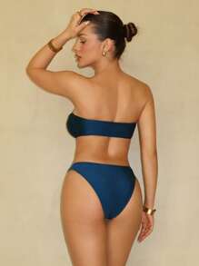 Swim Chiccia Springbreak 女士沙滩装夏季套装，纯色露肩泳装性感比基尼套装泳衣，节日波西米亚风 - 水鴨藍 - 查看 2