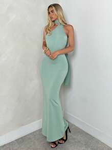 Firerie 大码女式露背纯色超长修身性感吊带连衣裙 - 綠色 - 查看 6
