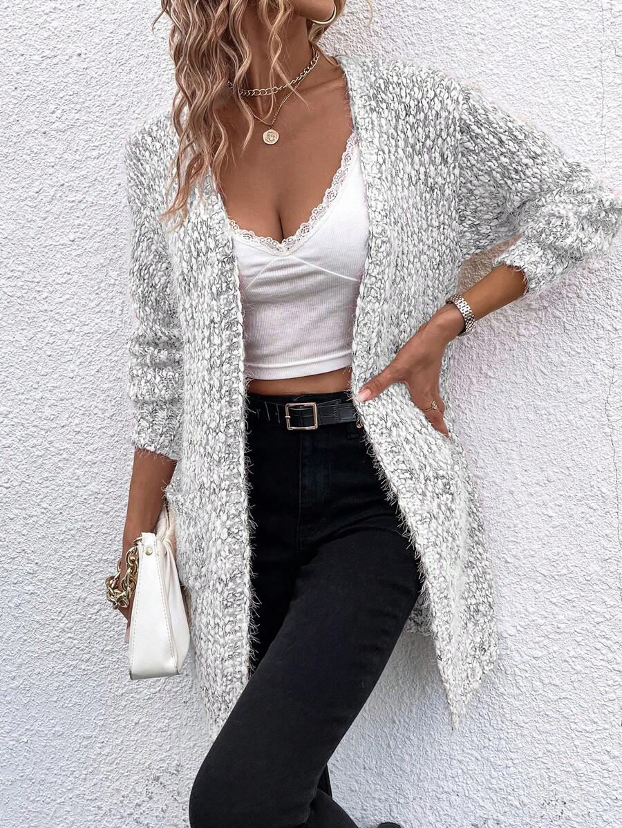 EMERY ROSE Women's Casual Design Cardigan Fall Winter Cloth For Women - Light Grey - View 1