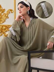 Al Najma Elegant & Modest Chiffon Ruffle Sleeve Dress For Women, Arabian Dresses