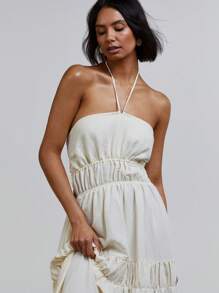 Athîral Women Butter Yellow Halterneck Boho Drawstring Maxi Dress, Beach/Vacation Stylish Everyday Western Wear Vintage Old Money Aesthetic Spring/Summer