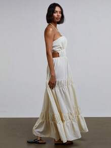 Athîral Women Butter Yellow Halterneck Boho Drawstring Maxi Dress, Beach/Vacation Stylish Everyday Western Wear Vintage Old Money Aesthetic Spring/Summer