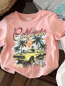 SHEIN Leap Crew Top de manga corta y cuello redondo casual y minimalista para niña, adecuado para el verano