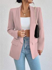 RosyDaze Casual Commuter Solid Color Shawl Collar Blazer Fall Cloth For Women - Baby Pink - View 6