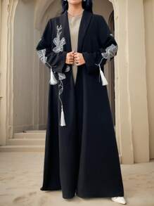 Al Najma Vestido de abaya largo con estampado floral elegante, abaya con apertura frontal elegante y modesta, vestidos de longitud completa modestos