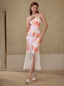 MOTF FLORAL PRINT FRINGE HEM DRESS - Multicolor - View 6