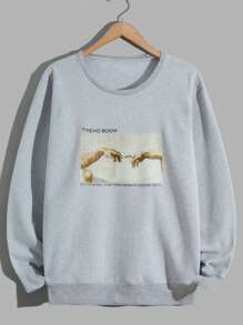 RueChic Men Letter Printed Regular Sweatshirt & Short Set - Grey - View 6