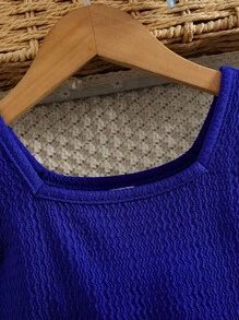 SHEIN Girls Elegant Floral Print Dress, Square Neck Double Layer Cap Sleeve Dress, Textured Fabric Lightweight And Flowy, Suitable For Vacation, Outdoor Party, Spring/Summer - Blue - View 7