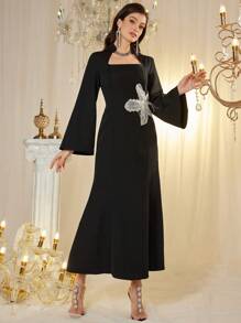 Modelyn 优雅时尚女式重饰花卉连衣裙 - 黑色 - 查看 5