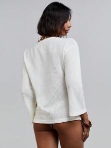 Athîral Women's Solid Color Knit Beach Cover Up Top, Casual Everyday Wear