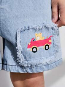 SHEIN Young Boy Cute Screen Print Frayed Edge Pocket Shorts - Multicolor - View 6