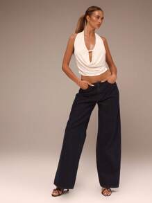 MUSERA 性感垂褶露背吊带背心，适合伊比沙岛俱乐部、西部波西米亚风、度假节、外出等场合，优雅春夏必备单品 - 白色 - 查看 4