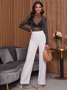 SHEIN BAE Lettuce Trim Mesh Top Without Bra