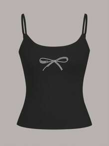 SHEIN EZwear 3 件套女士豹纹、樱桃和蝴蝶结装饰短款吊带背心，合身性感，适合夏季 - 彩色 - 查看 4