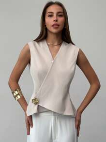 Aloruh 女士纯色无袖 V 领休闲西装外套