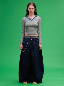 COUREZ 长袖V领灰色Polo衫，Y2K复古款 - 寶藍色 - 查看 4