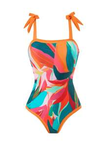 Swim Oasis Conjunto de 2 piezas de talla grande - Traje de baño de una pieza sexy con estampado floral y falda de malla de cintura alta para playa, conjunto elegante de ropa de baño de una pieza para vacaciones de verano