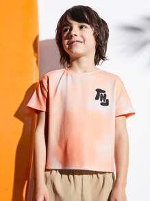 SHEIN Maglietta casual da ragazzo con collo tondo, maniche corte, stampa a lettera e Tintura a nodi - Multicolore - Visualizzare 2