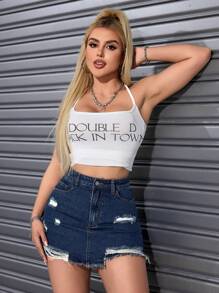 SHEIN ICON Casual Washed Distressed Frayed Hem Denim Shorts