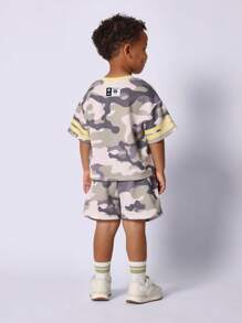 SUMWON Brooklyn Boys Camo Print Two-Piece Set Sporty Athletic Summer Casual Outfit Young Kids Streetwear Jersey Shorts Matching Set Cool Urban Squad Number Jersey - Multicolor - View 2