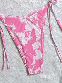 Swim Mod 2025 年春假女士夏季海滩花卉印花吊带性感比基尼套装，可爱泳衣 - 粉色 - 查看 3