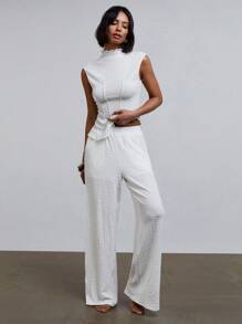 Athîral Women's Solid Color Textured Trousers, Simple & Fashionable For Everyday Wear & Vacation Beach Looks