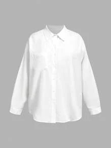 SHEIN EZwear 大码纯色细肩带吊带背心和夹克两件套，休闲 - 白色 - 查看 4