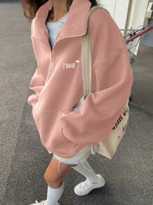 DAZY 拼色立领保暖内衬宽松女式运动衫