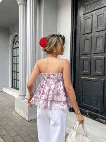 Chiquease Women's Vacation Floral Print Cropped Layered Bustier Top - Pink - View 2