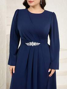 Veilorie Plus Size Women's Casual Simple Elegant Arabic Style Long Dress, For Everyday Wear,Modest