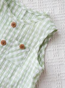 SHEIN 2pcs Newborn Baby Boy Summer Cute Casual Green Plaid Romper With Hat, Suitable For Birthday Party, Evening Party, Performance, Wedding, One Month Celebration, Christening And 1st Birthday, Baby Shower, Wedding Guest, Pageboy, Ring Bearer, Flower Girl - Multicolor - View 7