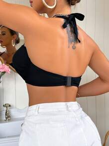 Swim DD+ Women's Minimalist & Fashionable Casual Everyday Halter Bikini Swimwear Top, Summer Beach Vacation - Black - View 4