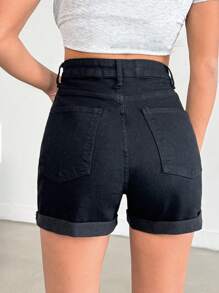 RueChic Women High Waisted Pocketed Casual Slim Fit Shorts, Everyday Wear - Black - View 2