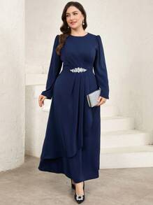 Veilorie Plus Size Women's Casual Simple Elegant Arabic Style Long Dress, For Everyday Wear,Modest