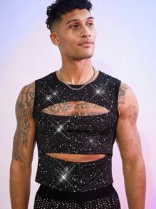FeverCity Regata Cropped Masculina Sexy de Prata com Corte a Laser - Preto - Visão 3