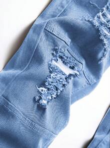 Manfinity Homme Plus Size Men Casual Distressed Skinny Fit Denim Jeans - Light Wash - View 5