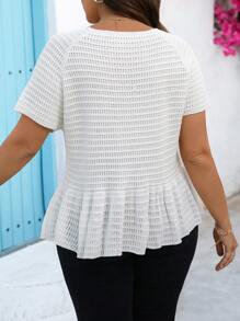INAWLY Plus Tie Front Raglan Sleeve Peplum Knit Top - White - View 2