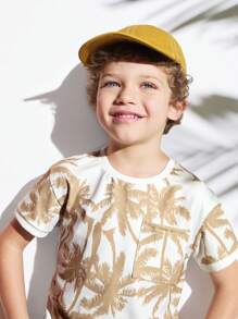 SHEIN 2pcs/Set Boys' Palm Tree Print Short Sleeve Casual T-Shirt And Shorts Set - Multicolor - View 5