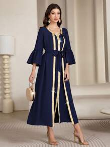 Al Najma 女士无袖金属丝带装饰宽松两件套连衣裙，浪漫派对装